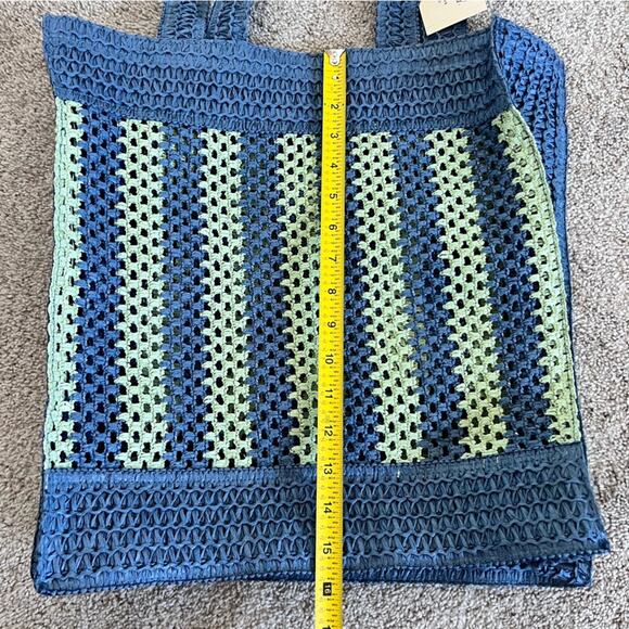 NWT Universal Thread Straw Tote Purse Yellow and Blue - Picture 7 of 10